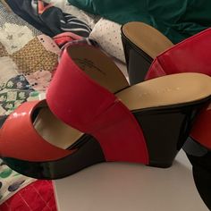 Beautiful Nine West Shoes. Brand New Never Worn! Spring Synthetic Heels With Red Sole, Red Synthetic Wedge Heels, Red Synthetic Slip-on Heels, Casual Red Heels For Spring, Red Wedge Heel Spring Shoes, Modern Red Sandals For Spring, Red Wedge Heels For Spring, Bold Red Heels For Spring, Shoes Color