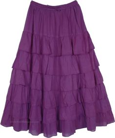 A very chic summer ruffle skirt that would make you feel like walking on the streets of Paris, this stunning cotton maxi skirt is a beautiful addition to any wardrobe.  The Eggplant colored skirt has multi-tiered ruffles which add volume to this beautiful cotton skirt. #tlb #TieredSkirt #MaxiSkirt #Fall #FairycoreSkirt Fairycore Skirt, Long Purple Skirt, Maxi Skirt Fall, Cotton Maxi Skirt, Long Skirt Summer, French Summer, Feminine Skirt, Cotton Maxi Skirts, Streets Of Paris