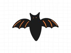 a black bat with orange wings is shown on a white background, and it appears to be in the shape of a cat's head