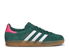 Wmns Gazelle Indoor 'Collegiate Green Pink' - Adidas - IG5929 - collegiate green/footwear white/lucid pink | Flight Club Green Footwear, Adidas Gazelle Shoes, Mid Jordan 1, Gazelle Shoes, Adidas Gazelle Indoor, All Jordans, Sneakers Noir, Dr Shoes, Contrasting Colours