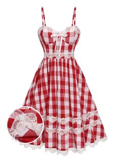 Bow Strap Dress, Red Gingham Dress, Retro Stage, Bow Straps, Cute Red Dresses, Picnic Dress, Dress Retro, Standard Dress, Modieuze Outfits