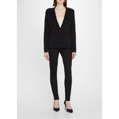 L'Agence "Lacey" knit blazer with front pockets  Notch lapels Long sleeves Front patch pockets Fitted silhouette Single-button closure Cotton/acrylic/nylon Dry clean Imported Knit Blazer, Fitted Silhouette, Bergdorf Goodman, Tops Designs, Normcore, Dry Clean, Long Sleeves, Blazer, Luxury Fashion