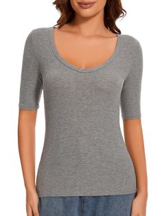 PRICES MAY VARY. 【Premium comfort】These sexy casual v neck tops are made of lightweight, breathable and stretchy ribbed fabric, soft and comfortable fit that you'll love wearing all day. 【Show Your Beauty】Classic V-neck T-shirt adopts V-neck half short-sleeve design, slim neckline, highlighting the body curve, fashion and elegance. 【Matching】Women's V-neck T-shirts are a wardrobe staple and can be worn with shorts, skirts, jeans, sneakers and heels. Different combinations show different styles. V Neck Short Sleeve Top, Skirts Jeans, Curve Fashion, Slim Fit Top, Body Curves, Shorts Skirts, Scoop Neck Tee, Women's T Shirts, Ribbed Fabric