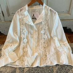 #ad Great Shopping L New White Lace Long Sleeve Button Front Blouse Boho Top Womens Size LARGE NWT, Fashion Tops White Lace Long Sleeve, New Bohemian, Lace Long Sleeve, Blouse Top, White Lace, Lace, Long Sleeve, White