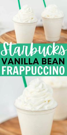 starbucks vanilla bean frappuccino with whipped cream on top and green straws