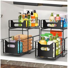 Sliding & Anti-Release Buckle: Our sliding under the sink organizer easily takes out items placed inside, making it more flexible and convenient to access in a compact space. Equipped with pins to prevent drawers from falling out and spilling the items. Suitable for cabinet, kitchens, bathrooms, closets, pantry, laundry rooms, offices, bedroom and so on. Save Space: 2 tier under-sink organizers makes max use of vertical space to keep things in an orderly manner. Bonus with plastic base plate to Ikea Under Sink Storage, Under The Sink Organizer, Kitchen Sink Organizers, College Storage, Pull Out Kitchen Cabinet, Under Sink Shelf, Under Cabinet Organization, Under The Sink Organization, Under Sink Organizer