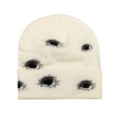 Men's Hat White Knit Grey Bullet Hole Pattern 100% Cotton Made in the USA 95-SCK-3013LH Bullet Hole, Clothes Wishlist, Aesthetic Ig, Cute Beanies, Puff And Pass, Swag Shoes, Dream Clothes, Staple Pieces, All White