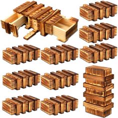 several wooden blocks are stacked up and ready to be used as furniture or decoration pieces