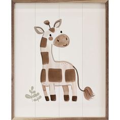 a painting of a giraffe in a wooden frame