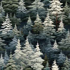 a painting of trees with white snow on them