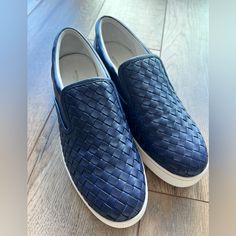 Women’s Leather Bottega Veneta Loafers Navy Blue Size 40 Brand New! Never Worn! I Have Box And Dust Bags And Papers! Navy Blue Leather Low-top Loafers With Woven Sole, Luxury Slip-on Loafers With Woven Sole, Blue Low-top Leather Slip-ons, Blue Leather Slip-on Shoes With Textured Sole, Blue Calf Leather Loafers With Rubber Sole, Luxury Blue Slip-on Sneakers, Modern Blue Loafers With Textured Sole, Blue Leather Low-top Loafers, Blue Low-top Leather Loafers