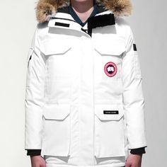 Canada Goose Expedition Fusion Fit This Is Fusion Fit, Not The Regular Expedition Xs(Extra Small) White Never Worn Except Try On The Model In The Photo Is 5'5'', 110lbs (The Sleeves Seems A Bit Short On Her) Canada Goose Fusion Fit, Fake Canada Goose Jacket, Winter Jackets Canada Goose, Canada Goose Jacket Grey, Canada Goose Expedition Parka, Canada Goose Women, Middle Eastern Fashion, Coyote Fur, Snow Skirt