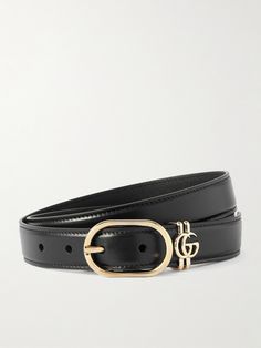 Gucci's leather belt features the label's interlocking 'GG' hardware in place of traditional loops. Use it to cinch the waist of your blazer or high-rise jeans. Winter Work Wear, Gucci Leather Belt, Cinch Bag, Raffia Bag, Gucci Leather, Gucci Belt, Gucci Accessories, Gucci Black, Fall Shopping