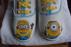 Have the adorable, fun loving minions covering your shoes! Fun Sneakers With Rubber Sole, Hand Painted Round Toe Sneakers For Fun, Custom Illustrated Family Portrait, Minion Shoes, Illustrated Family Portrait, Minion Birthday Party, Butterfly Shoes, Custom Painted Shoes, Minion Birthday