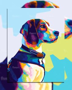 a dog is shown in an abstract style with the image of a dog on it's side