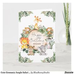 a happy birthday card with watercolor animals