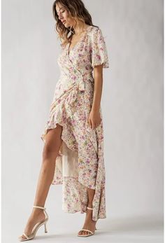 FLORAL PRINT ASYMMETRICAL WRAP MAXI SLIT ARM SLEEVES CREAM COLOR PERFECT FOR A WEDDING GUEST OR EASTER DRESS Floral Midi Dress Outfit, Floral Wedding Guest Dress, Movie Core, Floral Dress Wedding Guest, Long Floral Maxi Dress, Midi Dress Outfit, Cream Maxi Dress, Floral Wrap Maxi Dress, Field Of Flowers