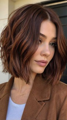 #shortfallhaircuts #fallhaircuts #hairinspo #hairtrends #hairgoals #shorthairdontcare #fallbeauty #haircutideas #haircutinspiration #autumnhair #hairtransformation #haircutseason #fallstyle #hairfashion #haircuttrends #haircutgoals Autumn Fall Hair Colors, Hair Color Ideas For Brunettes Short Bob, Pale Skin Auburn Hair, Dark Autumn Color Season, Auburn Hair Color Bob, Autumn Bob Hair, Fall Lob Hair Color, Chestnut Brown Hair Short, Chestnut Brown Short Hair