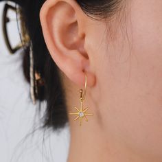 Illuminate your look with Star Drop Earrings, exquisitely set in 18k gold plating. These earrings feature elegant stars that gently dangle, adding a celestial charm and a touch of whimsy to any ensemble. 4 Earrings, Cc Earrings, Chunky Earrings, 18k Gold Earrings, Accessories Style, Sparkle Earrings, Steel Earrings, Jewelry Style, Earring Type