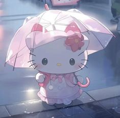 a hello kitty holding an umbrella in the rain