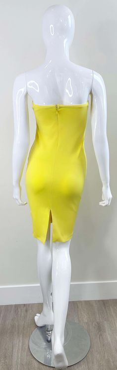 1990s Gianni Versace Versus Size 8 Canary Yellow Strapless Vintage 90s Dress For Sale at 1stDibs