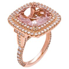 Cocktail Ring in 14K Rose Gold; Featuring Double halo around 6.75ct Morganite Diamond cathedral shank & diamond stems totaling 1.55ct of white full brilliant cut diamonds Size: 7 (sizable) Comes with box, Appraisal available upon request Retail value: 20,000$ Luxury Morganite Diamond Ring With Halo Setting, Luxury Rose Gold Diamond Halo Ring, Luxury Rose Gold Halo Ring With Prong Setting, Morganite Diamond, Double Halo, Lace Weddings, Diamond Sizes, Cocktail Ring, Morganite