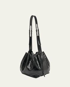 Givenchy bag in crocembossed calf leather    Adjustable shoulder strap    Drawstring closure    Interior, one main compartment    Approx. 9.4"H x 16.5"W x 10.6"D    Made in Italy Givenchy Bag, 6 D, Embossed Leather, 4 H, Givenchy, Calf Leather, Saint Laurent, Tops Designs, Shoulder Strap