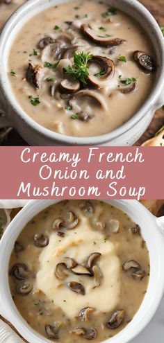 Creamy French Onion and Mushroom Soup Recipe | Cheff Recipes Creamy French Onion Mushroom Soup, Mushroom And Onion Soup Recipes, Nyt French Onion Soup, French Onion Mushrooms, Small Batch Mushroom Soup, Mellow Mushroom Mushroom Soup, German Onion Soup, Light Mushroom Soup, French Onion Soup Creamy