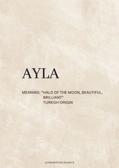 a book cover with the title'ayia meaning - halo of the moon, beautiful turkish origin '