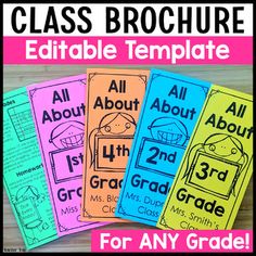 four classroom brochures with the words all about 3rd grade for any grade student