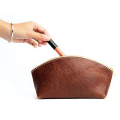 women's makeup toiletry purse bag handcrafted top quality leather carry pouch for cosmetics. Personalized with initials travel makeup kit. Made in USA. Eclipse Makeup, Travel Makeup Kit, Portland Leather Goods, The Eclipse, Almost Perfect, Makeup Pouch, One Bag, Travel Makeup, Makeup Kit