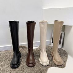 New Women Knee High Boots Autumn Winter Female Platform PU Leather Long Boots - GG,5 Winter Faux Leather Platform Boots With Round Toe, Wide Calf Faux Leather Knee-high Martin Boots, Wide Calf Knee-high Martin Boots In Faux Leather, Knee-high Wide Calf Martin Boots In Faux Leather, Casual Polyurethane Platform Boots For Fall, Synthetic Boots With Flat Heel For Fall, Synthetic Flat Heel Boots For Fall, Fall Synthetic Boots With Flat Heel, Polyurethane Martin Boots With Round Toe For Fall