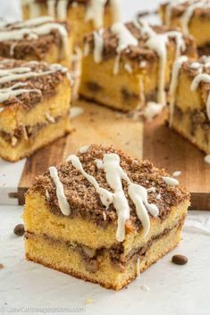 slices of cinnamon roll cake on a cutting board