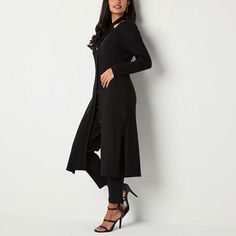 This Bold Elements women's long-sleeve cardigan is a super chic style to add to your collection for cold-weather days. Made from a super-soft knit, this long cardigan has a sleek design with a relaxed-fit, button closures and front pockets. Wear it over a fitted top with jeans or pants. Closure Type: ButtonFit: Classic FitNeckline: Open NeckPockets: 2 Front Slip PocketsSleeve Length: Long SleeveSleeve Style: Fitted SleeveApparel Length: 44.5 InchesFiber Content: 50% Rayon, 28% Polyester, 22% Ny… Long Sleeve Sweater Coat With Buttons For Work, Button-up Sweater Coat For Workwear, Long Sleeve Cardigan With Button Closure For Work, Fall Office Cardigan With Button Closure, Long Sleeve Cardigan With Button Closure For Office, V-neck Sweater Coat For Work, Fall Cardigan With Buttons For Office, Spring Workwear Sweater Coat With Buttons, Chic Workwear Cardigan With Buttoned Pockets