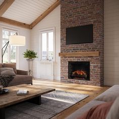 a living room filled with furniture and a flat screen tv mounted on the wall above a fire place