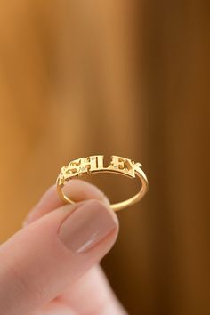 10k 14k 18k Gold Diamond Personalized Name Ring Custom Name | Etsy Personalized 14k Gold Fine Rings, Personalized 14k Gold Rings Fine Jewelry, Dainty Gold Engraved Ring With Initials, Personalized Engraved 14k Gold Ring, Yellow Gold Initial Ring Stamped 14k, Fine Jewelry Hallmarked Initial Ring For Promise, Dainty 14k Gold Anniversary Rings, Engraved Ring For Birthday, 14k Gold Initial Ring For Mother's Day Anniversary