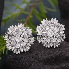 Natural H/SI Diamond Flower Stud 14k White Solid Gold Wedding Earrings 1.90 Ct. Baguette Diamond Earrings, Gold Wedding Earrings, Diamond Flower Earrings, Wedding Studs, Gold Earrings Wedding, Gold Diamond Earrings Studs, Engagement Earrings, Gold Diamond Studs, Valentines Earrings