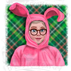 a digital painting of a person wearing a pink bunny suit with glasses and a hoodie