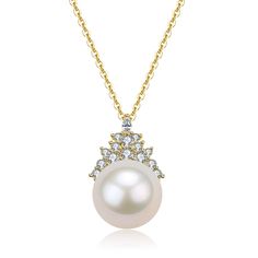 10-11mm Freshwater Pearl pendant This popular necklace design features AAAA quality, round freshwater pearls measuring 10-11mm. Material: Freshwater Pearl with 925 sterling silver and cubic zirconia Vermeil (noun)"ver·may"A unique blend of high-quality, precious metal, without the hefty price tag. Unlike regular gold plating, a thick layer of 18ct gold is layered on top of a sterling silver base. Put simply, gold-plated vermeil gives you the best quality for the best price. And you would love th Pearl White Pearl Necklace With Diamond Accents, Pearl White Necklaces With Diamond Accents, Pearl Necklace With Diamond Accents And Round Pendant, Diamond White Pearl Drop Necklace, Pearl White Cubic Zirconia Pearl Necklace, Classic Round Pearl Necklace With Cubic Zirconia, Pearl Necklace With Diamond Accents, Round Pearl Necklace With Diamond Accents, Round Pearl Drop Necklace With Cubic Zirconia