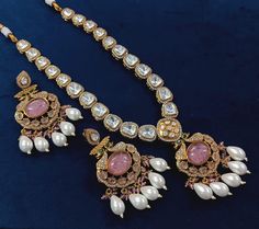 Beautiful Kundan polki necklace with pearl dangling earrings Kundan Polki Necklace, Necklace With Pearl, Polki Necklace, Pearl Necklace Earrings, Polki Jewellery, Jewellery Sets, Kundan Necklaces, Dangling Earrings, Necklace Earrings