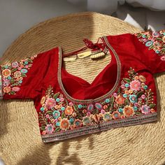 Embroidery Flower Blouse 40-44 Ready size 40 and can be extended upto 44 Kurti Skirt, American Diamond Necklaces, Flower Blouse, Oxidized Necklace, Polki Necklace, Western Earrings, Ethnic Necklaces, Red Embroidery, Kundan Necklaces