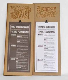 an open menu is shown on the side of a cardboard box with a clipboard attached to it