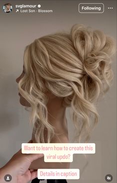 Prom Updos Blonde Hair, Prom Hair For V Neck Dress, Hair Up Strapless Wedding Dress, Wedding High Messy Bun, Hair Styles For One Strap Dress, Updo Strapless Dress Wedding, Prom Hair Updo Medium Length, Beachy Hairstyles Wedding, Low Romantic Updo