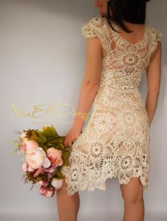 BEIGE Crochet Dress Beach Crochet wedding dress Unique lace | Etsy Fitted Beige Lace Crochet Dress, Beige Fitted Lace Crochet Dress, Elegant Crochet Wedding Dress With Lace Patchwork, Elegant Crochet Dress With Lace Patchwork For Wedding, Elegant Crochet Lace Dress For Wedding, Fitted Crochet Dress With Lace Trim For Wedding, Bohemian Lace Dress With Crochet Details, Bohemian Fitted Lace Dress With Crochet Details, Fitted Bohemian Dress With Lace Back