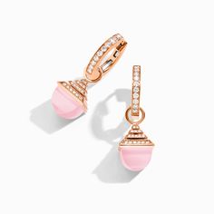 Cleo Rev Midi Diamond Drop Earrings Marli New York Rose Pink Quartzite Luxury Pink Diamond Earrings, Luxury Rose Gold Earrings With Gemstone Accents, Elegant Rose Gold Jewelry With Diamond Markers, Pink Quartzite, Pyramid Design, French Word, Wrist Wrap, Radiant Diamond, Hinged Bracelet