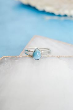 Lenox Ring Larimar - Silver – shopchasingindigo Ring Double Band, Larimar Ring, Larimar Rings, Pear Ring, Ring Gifts, Larimar Stone, Rare Stone, Everyday Rings, Stone Pattern