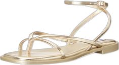 Elegant Adjustable Strappy Sandals, Strappy Wedding Sandals For Spring, Strappy Sandals For Spring Wedding, Sleek Gold Sandals For Summer, Sleek Strappy Spring Sandals, Sleek Strappy Sandals For Spring, Formal Adjustable Flat Heel Sandals, Formal Adjustable Strappy Sandals, Adjustable Strappy Formal Sandals