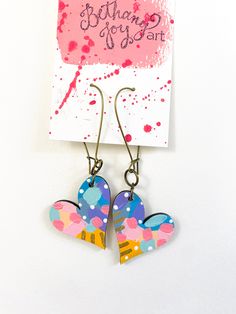 Unique Hand Painted Everyday Earrings, Unique Hand Painted Earrings For Everyday, Unique Hand Painted Earrings For Everyday Wear, Unique Heart Drop Earrings As Gift, Artistic Heart Earrings As Gift, Artistic Heart-shaped Dangle Earrings Gift, Artistic Heart-shaped Dangle Earrings For Gift, Artistic Heart-shaped Earrings For Gift, Artistic Dangle Heart Earrings As Gift