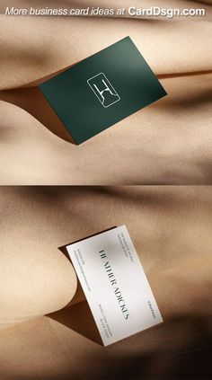 two business cards with the letter h on them are shown in three different colors and sizes