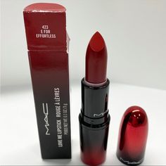 New In Box, Never Used- Mac E For Effortless Is A Moderately Warm-Toned, Medium-Dark Red With A Cream Finish Open To Offers *Check Out My Other Listings :) Cosmetics+ Brownish Red Lipstick, Glossy Pops, Storybook Cosmetics, Mac Lipstick Shades, Hot Lipstick, Makeup Mac, Film Academy, Eye Makeup Pictures, Ethereal Makeup